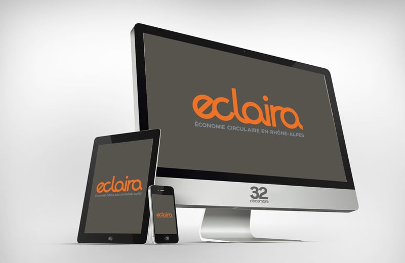 Naming et Création du logo Eclaira, plateforme d'économie circulaire en Rhône-Alpes.