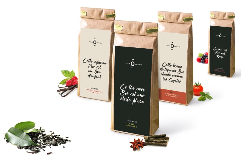 Création de l'image de marque et charte packaging de la gamme bio Folie Organic