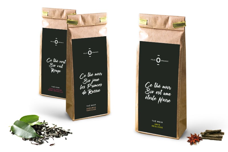 Création de l'image de marque et charte packaging de la gamme bio Folie Organic