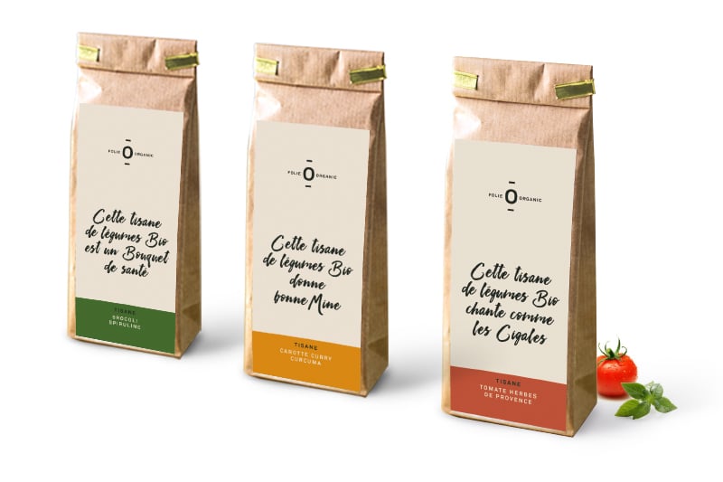 Création de l'image de marque et charte packaging de la gamme bio Folie Organic