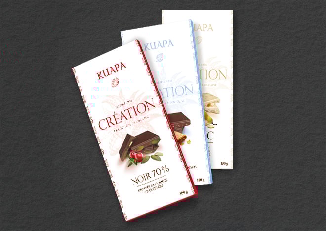 Création de packaging pour des tablettes de chocolat.
