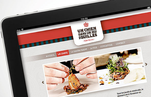 Création du site internet du restaurant Un chien dans un Jeu de Quilles à Saint-Etienne.