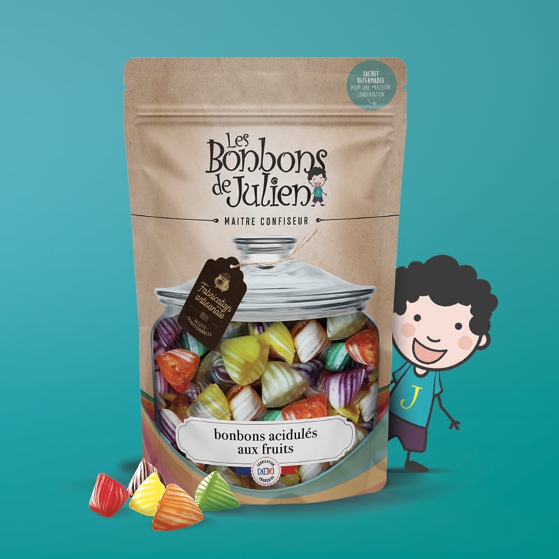 Création de packaging gourmand pour les bonbons Julien.