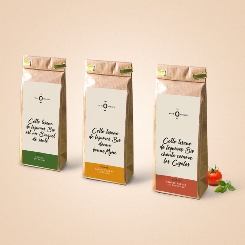 Folie Organic, image de marque et charte packaging de la gamme de thés – infusions bio.