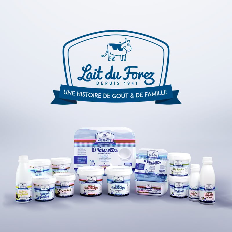 Refonte de charte graphique de la gamme packaging de la Laiterie du Forez.