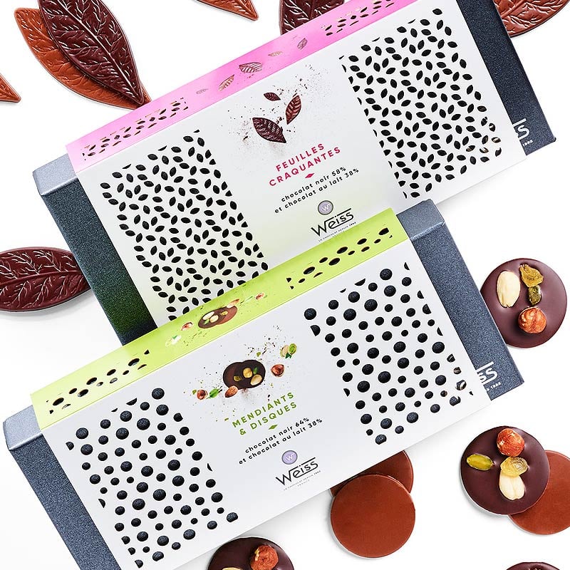 Création du packaging mendiants & disques des Chocolats Weiss